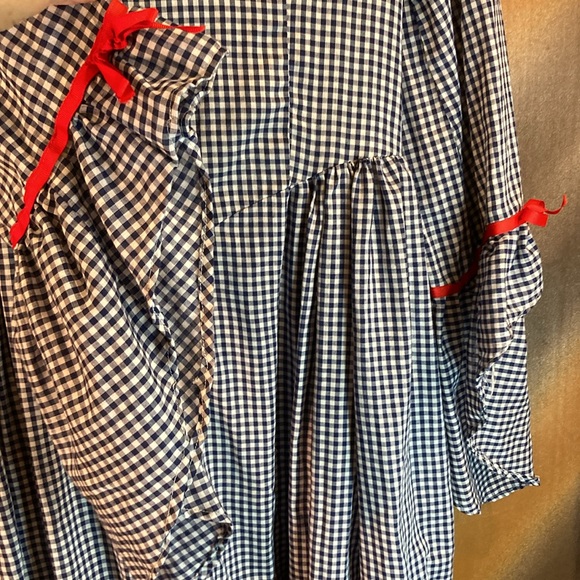 Vintage blue checkered with red bows size Small. longer in the back.‎ B5 - Picture 2 of 6